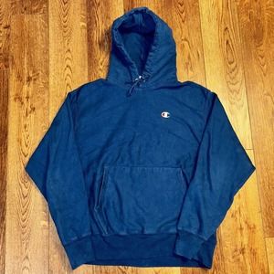 VINTAGE 80s Champion Reverse Weeve Hoodie Sweatshirt‎ Navy Blue MENS LARGE